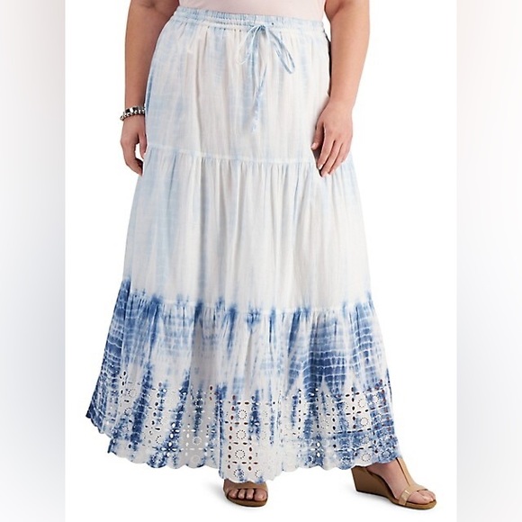 Style & Co. Dresses & Skirts - Style & Co bohemian festival prairie skirt tiered tie dyed eyelet lace hippie